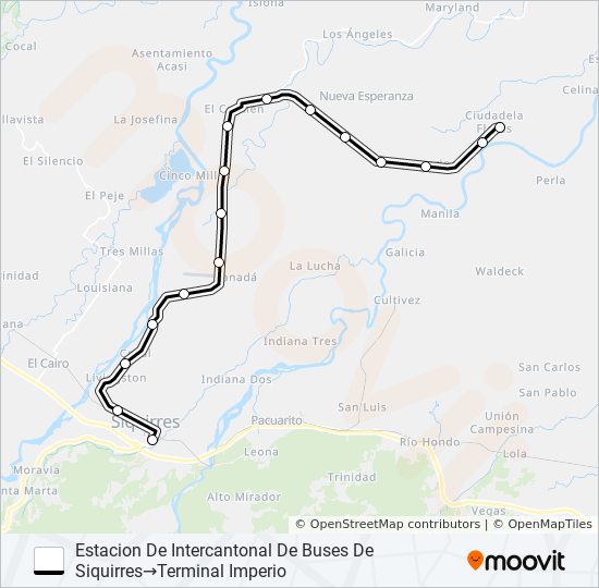 Mapa de SIQUIRRES - EL CARMEN - IMPERIO (DIRECTO) de autobús