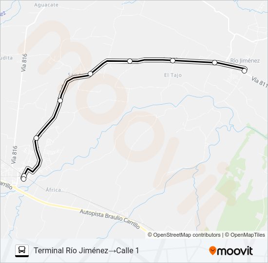 Mapa de GUACIMO - RIO JIMENEZ de autobús