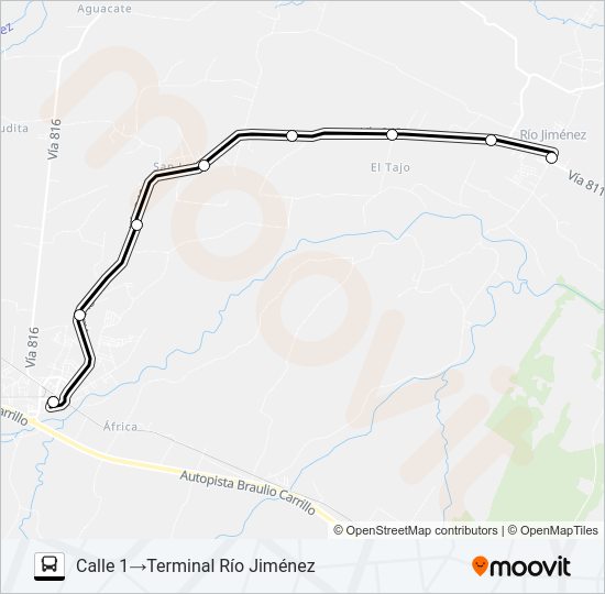 GUACIMO - RIO JIMENEZ Bus Line Map