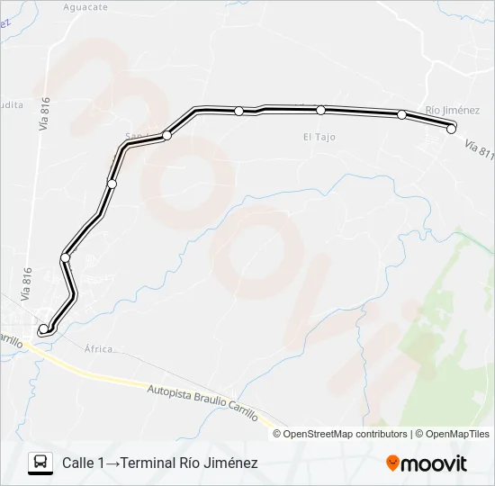 GUACIMO - RIO JIMENEZ Bus Line Map