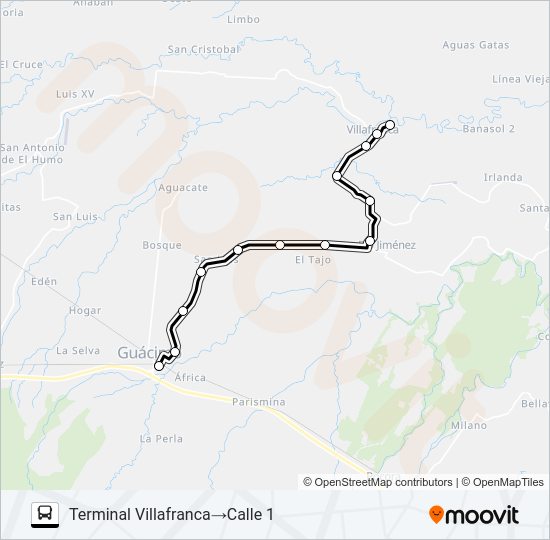 Mapa de GUACIMO - VILLAFRANCA de autobús