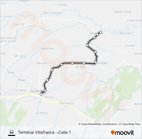 GUACIMO - VILLAFRANCA Bus Line Map