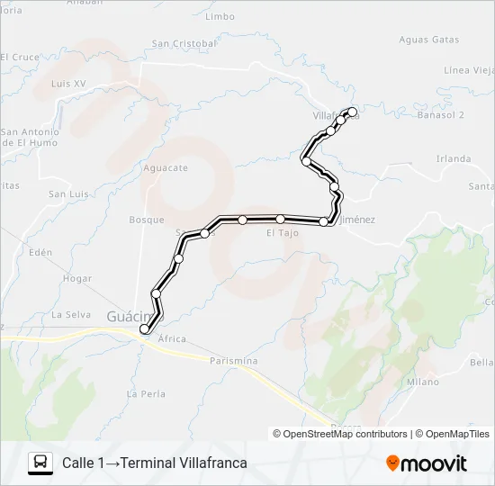 GUACIMO - VILLAFRANCA Bus Line Map