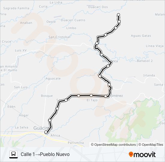 Mapa de GUACIMO - PUEBLO NUEVO de autobús