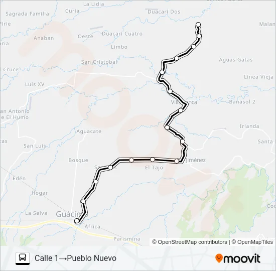 GUACIMO - PUEBLO NUEVO Bus Line Map