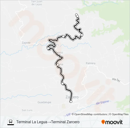 ZARCERO - LA LEGUA Bus Line Map