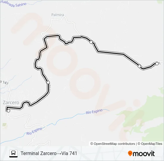 ZARCERO - PUEBLO NUEVO Bus Line Map