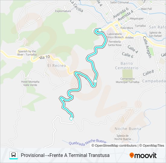 Mapa de TURRIALBA - SAN JUAN SUR de autobús
