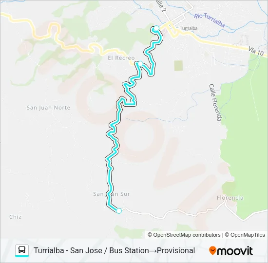 TURRIALBA - SAN JUAN SUR Bus Line Map