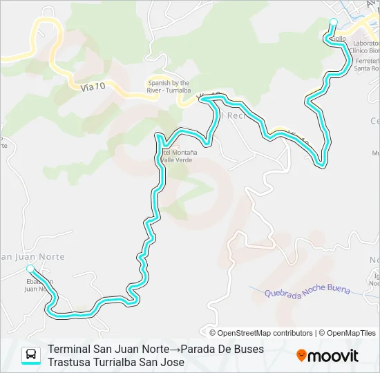 TURRIALBA - SAN JUAN NORTE Bus Line Map