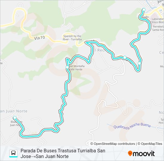 Mapa de TURRIALBA - SAN JUAN NORTE de autobús