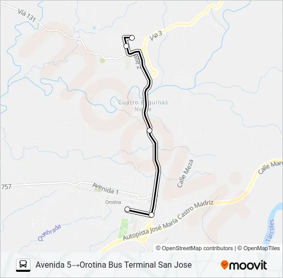 OROTINA - SAN MATEO Bus Line Map