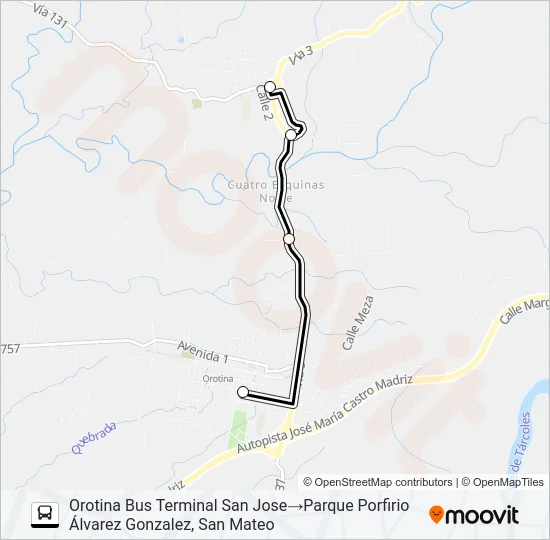 OROTINA - SAN MATEO Bus Line Map