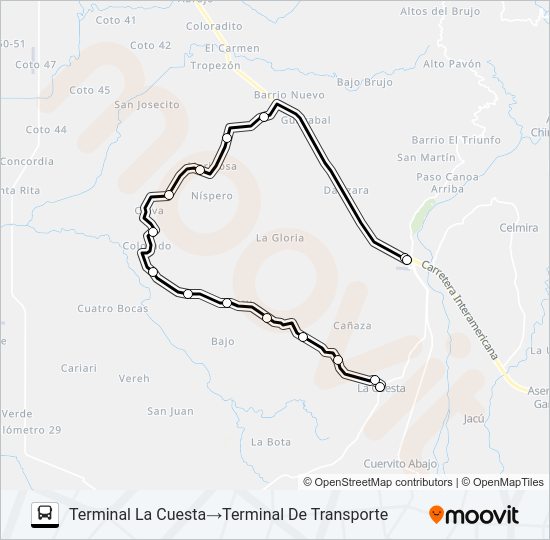 Mapa de PASO CANOAS COLORADO de autobús