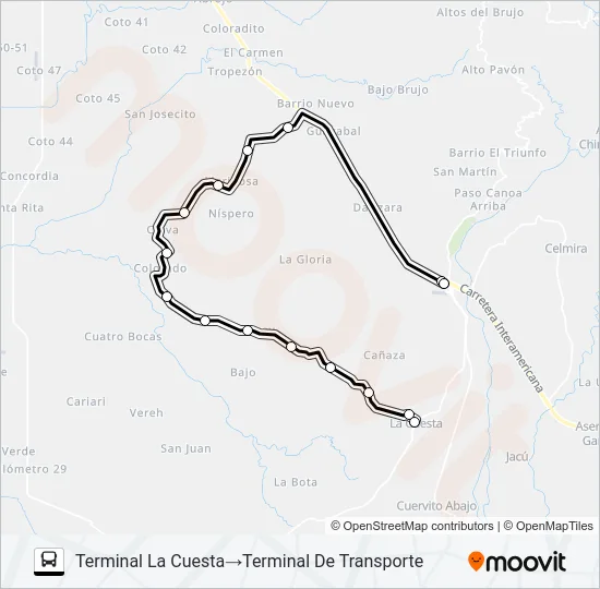 PASO CANOAS COLORADO Bus Line Map