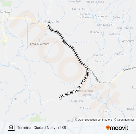 Mapa de CIUDAD NEILY - LAUREL de autobús