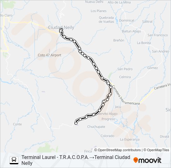 Mapa de CIUDAD NEILY - LAUREL de autobús
