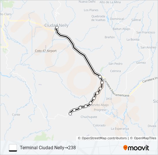 Mapa de CIUDAD NEILY - LAUREL de autobús