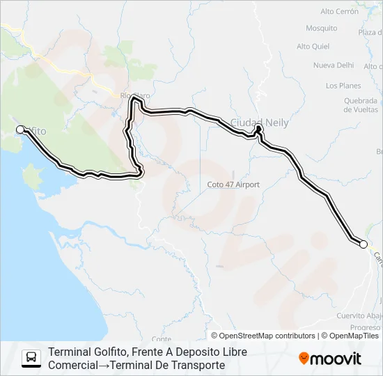 GOLFITO - PASO CANOAS Bus Line Map