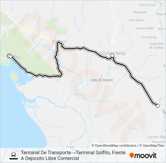 GOLFITO - PASO CANOAS Bus Line Map