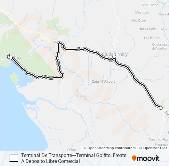 Mapa de GOLFITO - PASO CANOAS de autobús