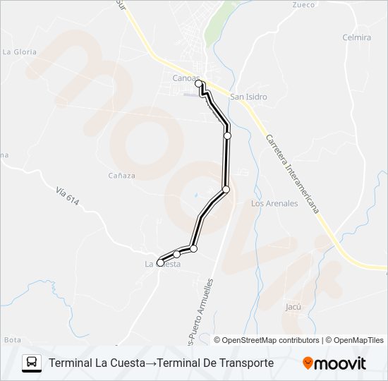 Mapa de PASO CANOAS LA CUESTA de autobús