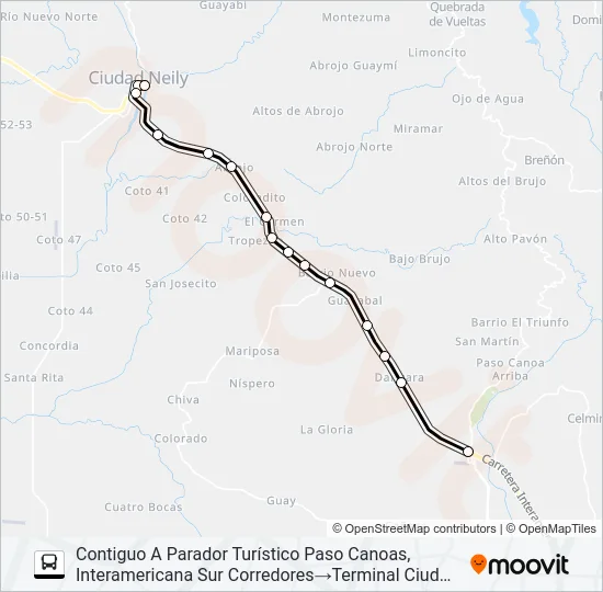 CIUDAD NEILY - PASO CANOAS Bus Line Map
