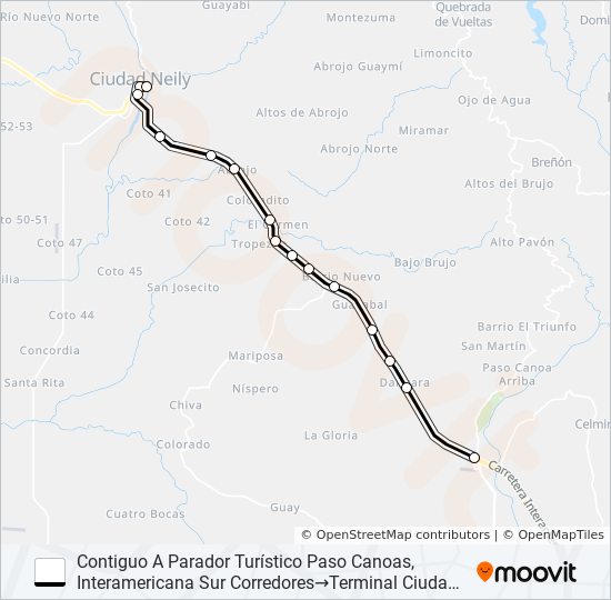 Mapa de CIUDAD NEILY - PASO CANOAS de autobús