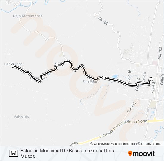 Mapa de SAN RAMÓN - LAS MUSAS de autobús