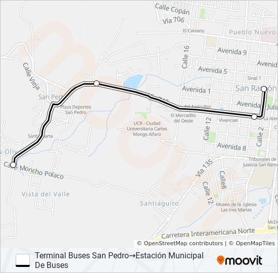 Mapa de SAN RAMON  - SAN PEDRO de autobús