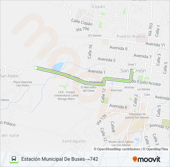 Mapa de SAN RAMON  - SAN PEDRO de autobús