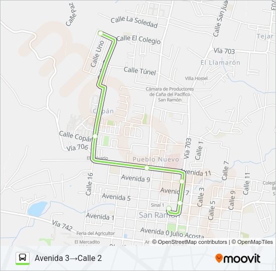 Mapa de SAN RAMON URBANO - COPAN - EL PORO de autobús