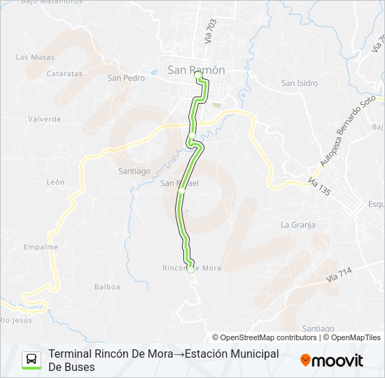 Mapa de SAN RAMÓN  -  LA UNIÓN  -  RINCÓN DE MORA de autobús