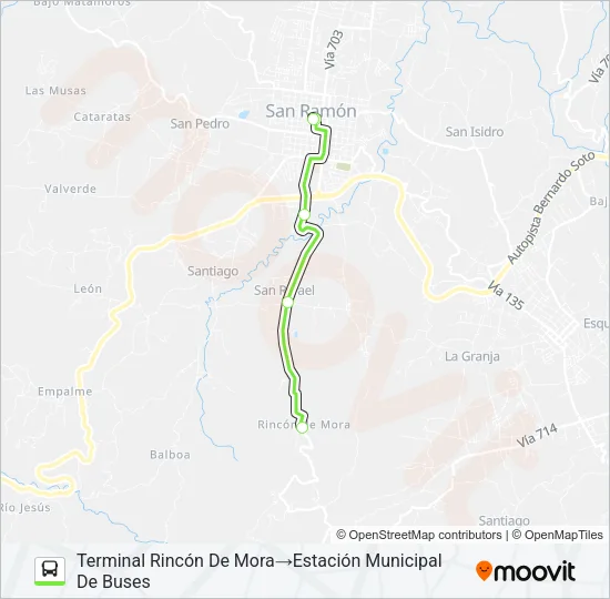 SAN RAMÓN  -  LA UNIÓN  -  RINCÓN DE MORA Bus Line Map