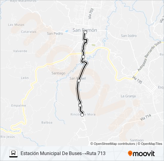 SAN RAMÓN  -  LA UNIÓN  -  RINCÓN DE MORA bus Line Map