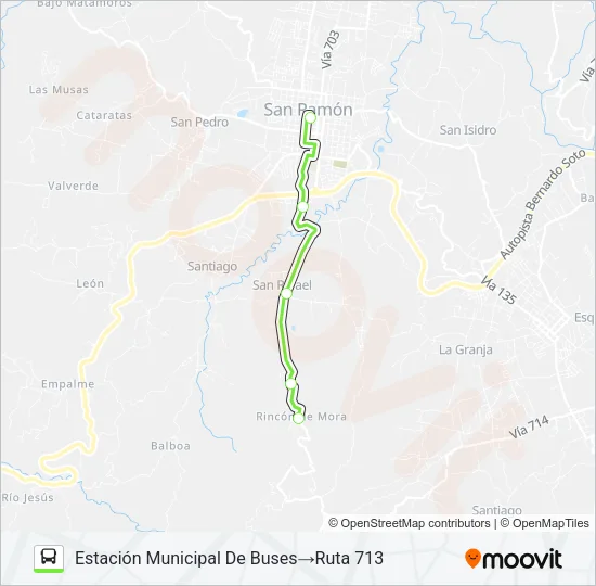 SAN RAMÓN  -  LA UNIÓN  -  RINCÓN DE MORA Bus Line Map
