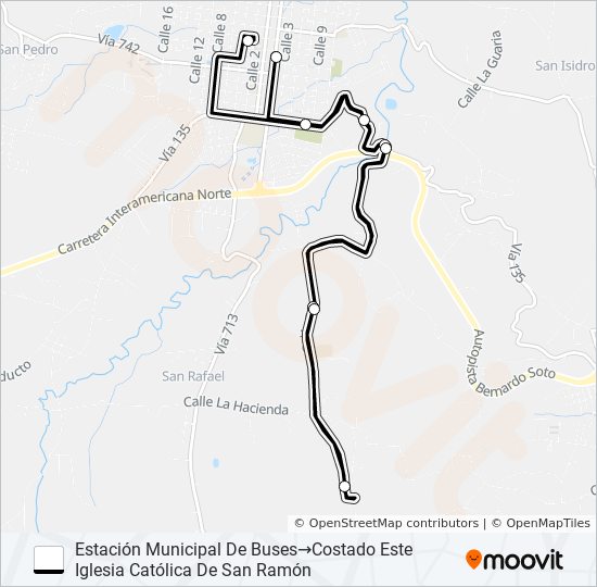 Mapa de SAN RAMÓN – RINCÓN DE OROZCO – CALLE ZAMORA de autobús