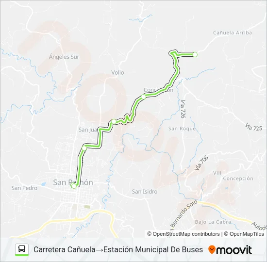 SAN RAMÓN - SAN JUAN - CHAPARRAL - CONCEPCIÓN ARRIBA Bus Line Map