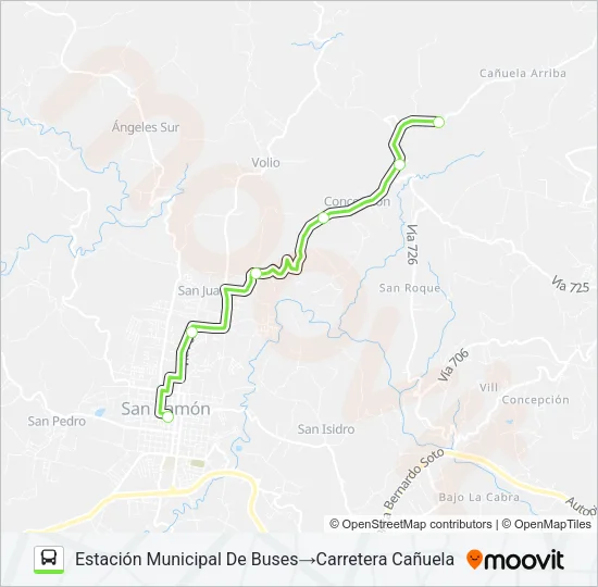 SAN RAMÓN - SAN JUAN - CHAPARRAL - CONCEPCIÓN ARRIBA Bus Line Map
