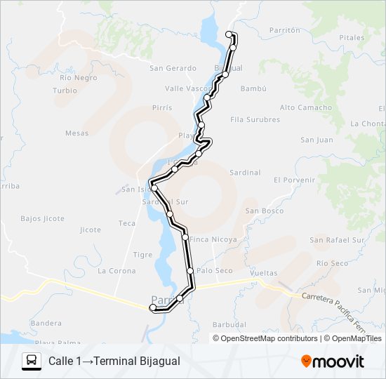 Mapa de PARRITA - BIJAGUAL de autobús