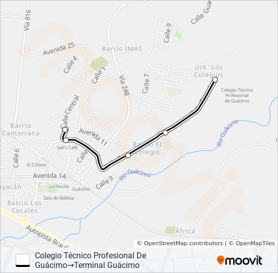 Mapa de GUACIMO - COLEGIO de autobús