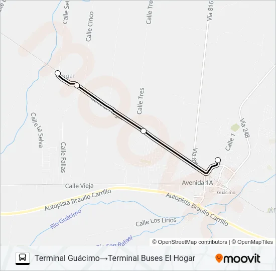GUACIMO - EL HOGAR Bus Line Map