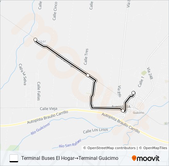 Mapa de GUACIMO - EL HOGAR de autobús