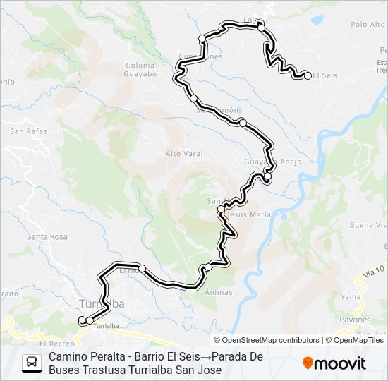 Mapa de TURRIALBA - PERALTA - EL SEIS de autobús