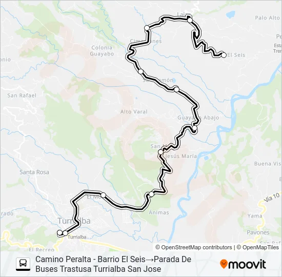 TURRIALBA - PERALTA - EL SEIS Bus Line Map