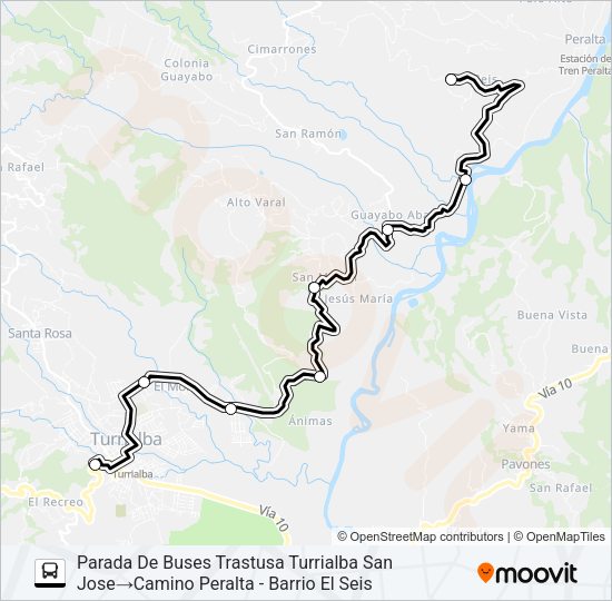 Mapa de TURRIALBA - PERALTA - EL SEIS de autobús