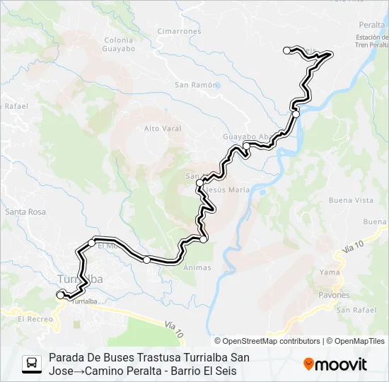 TURRIALBA - PERALTA - EL SEIS Bus Line Map