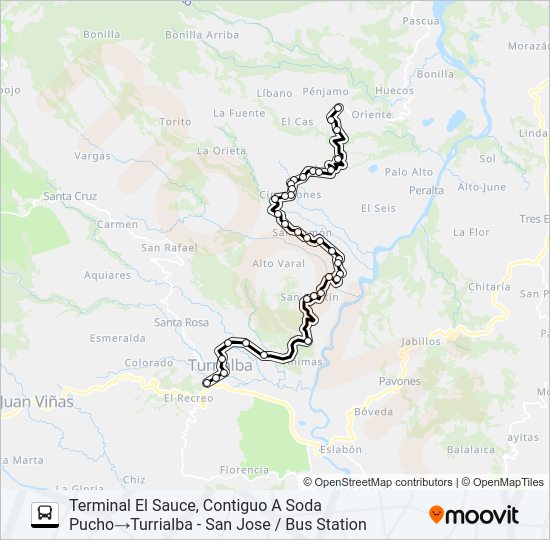 Mapa de TURRIALBA - EL SAUCE - ORIENTE de autobús