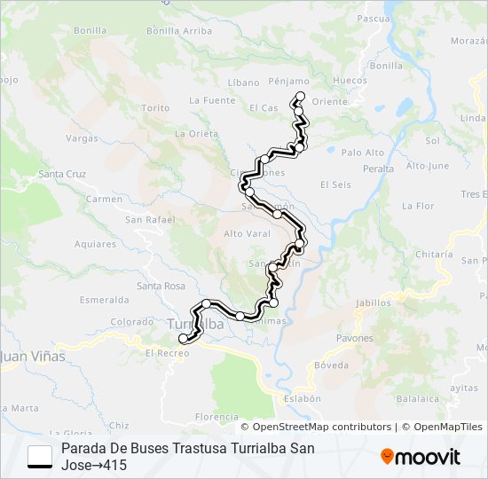 Mapa de TURRIALBA - EL SAUCE - ORIENTE de autobús