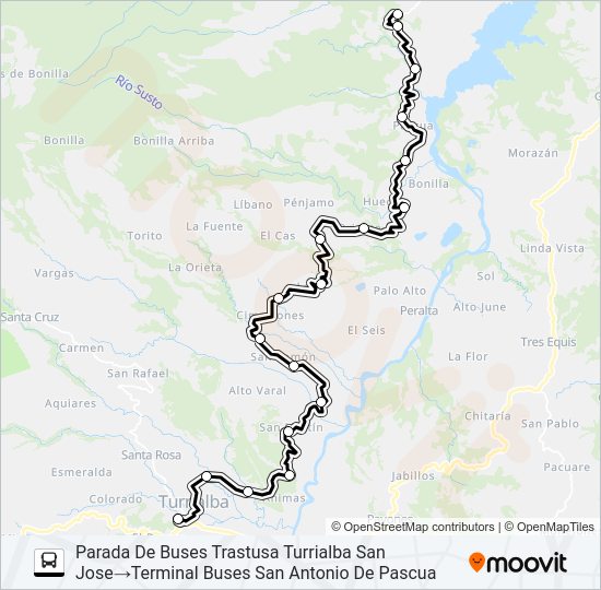 Mapa de TURRIALBA - SAN ANTONIO DE PASCUA de autobús